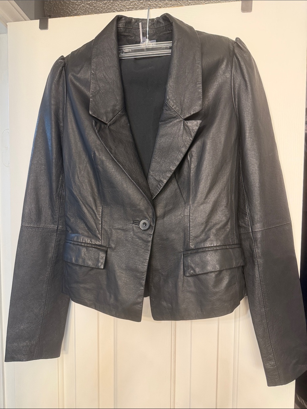 Sparkle & Fade Black Leather Single-Button Blazer